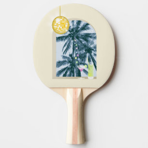 Party Lights Cocktails Disco Ball Palms on Yellow Ping Pong Paddle