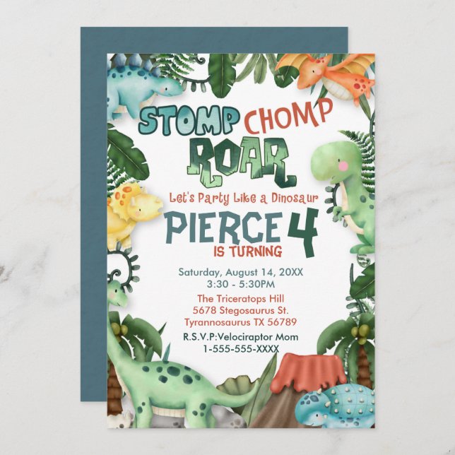 Party Like a Dinosaur Birthday Invitation (Front/Back)