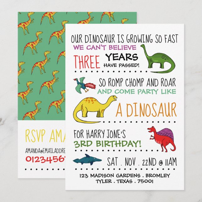 Party Like a Dinosaur Birthday Party Invitation (Front/Back)