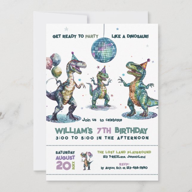 Party Like A Dinosaur Birthday Party  Invitation (Front)