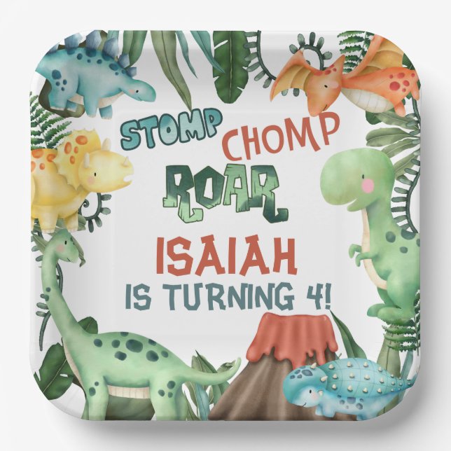 Party Like a Dinosaur Birthday Party Paper Plate (Front)