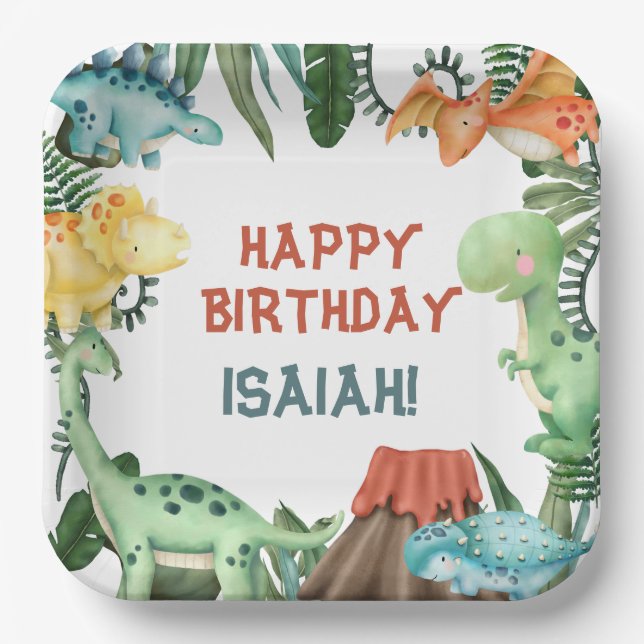 Party Like a Dinosaur Birthday Party Paper Plates (Front)