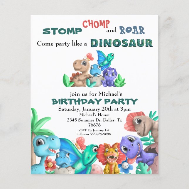 Party like a Dinosaur Birthday Watercolor Baby (Front)