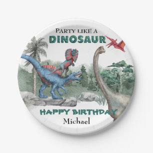 Party like a Dinosaur Birthday Watercolor  Paper Plate