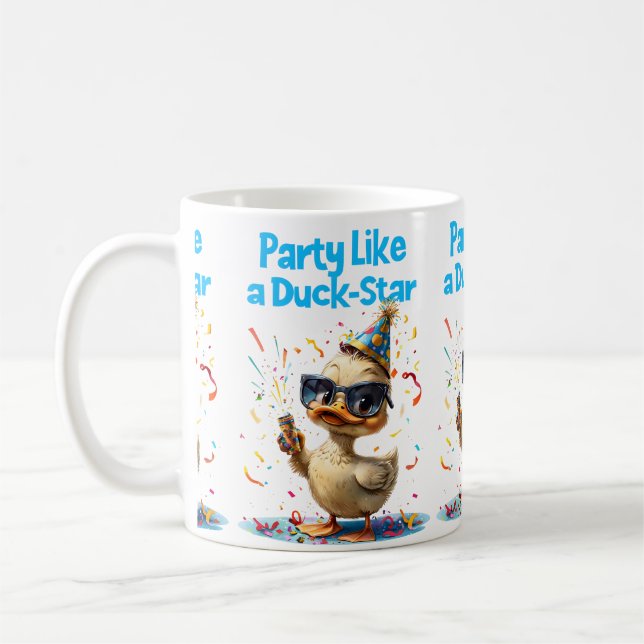 Party Like a Duck Star – Fun Celebration Design Coffee Mug (Left)