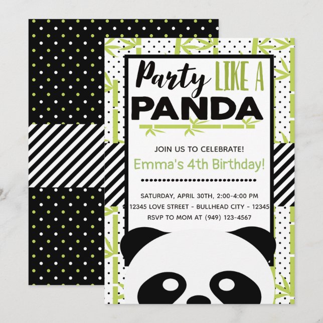 Party Like a Panda Kids Birthday Invitation (Front/Back)