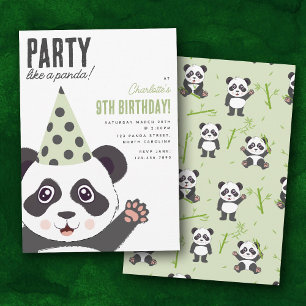 Party Like a Panda Kids Cute Birthday Party Invitation
