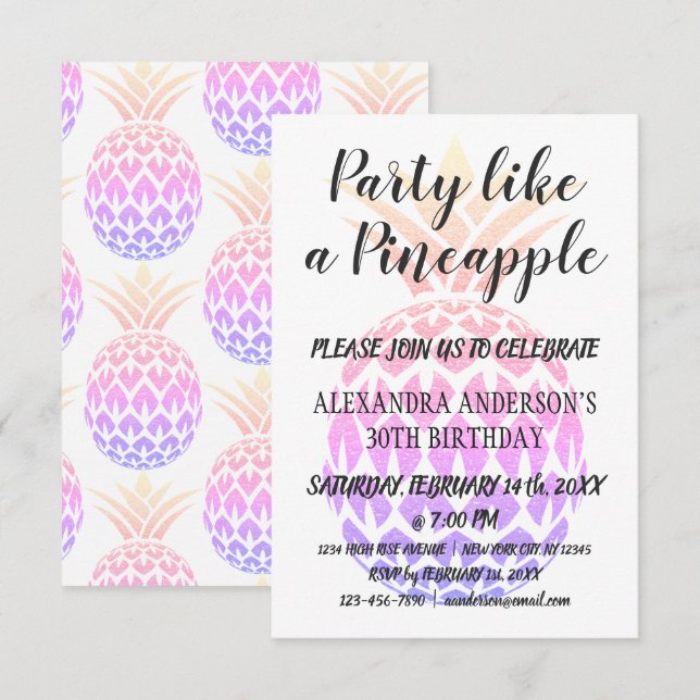 Party Like a Pineapple Any Age Birthday Invitation (Front/Back)