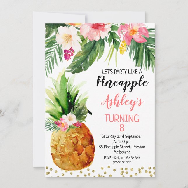 Party Like A Pineapple Floral Birthday Invitation (Front)