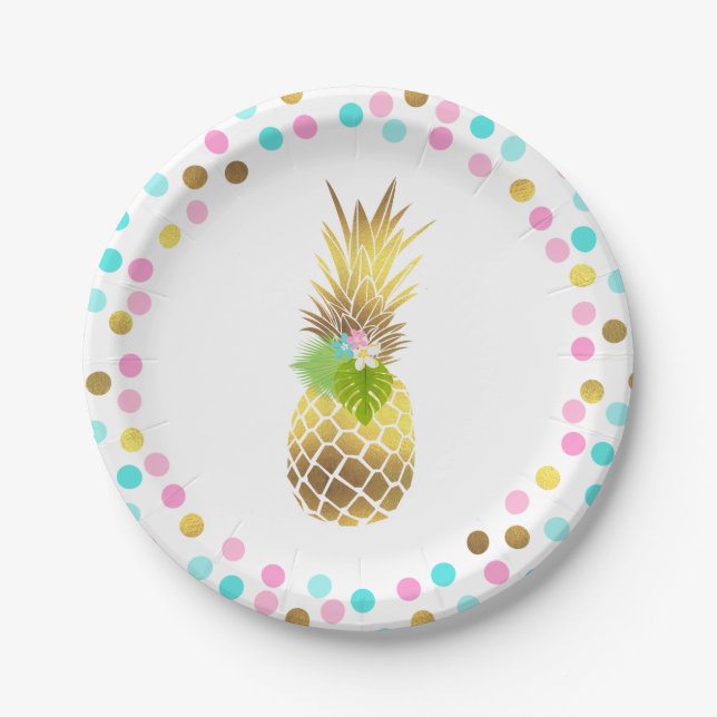 Party Like A Pineapple Paper Plate 7" Pink Gold (Front)
