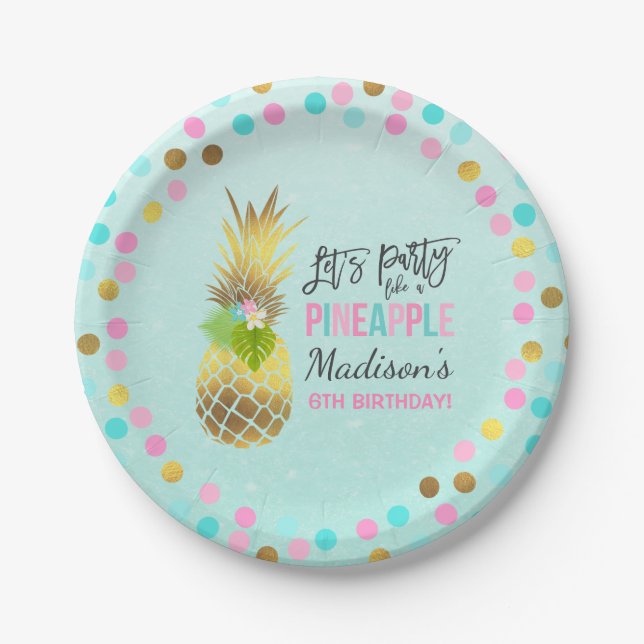 Party Like A Pineapple Paper Plate 7" Pink Gold (Front)