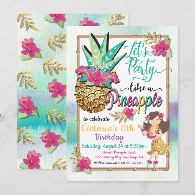 Party like a pineapple tropical birthday invitation (Front/Back)