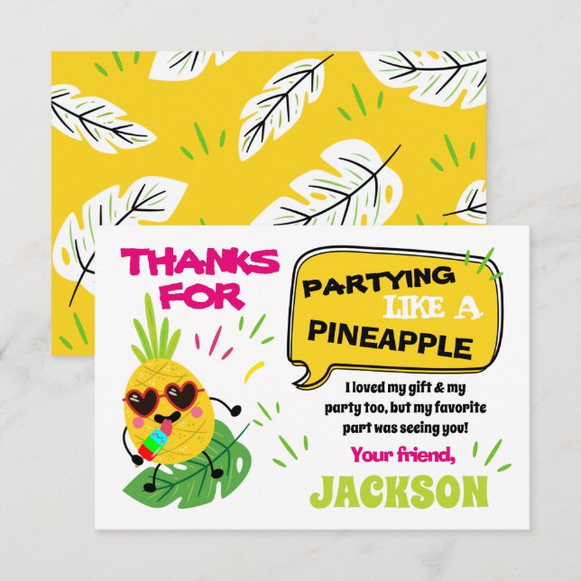 Party like a Pineapple tropical birthday thank you Invitation (Front/Back)