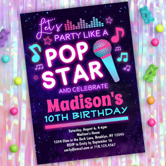 Party Like a Pop Star Music Birthday Invitation