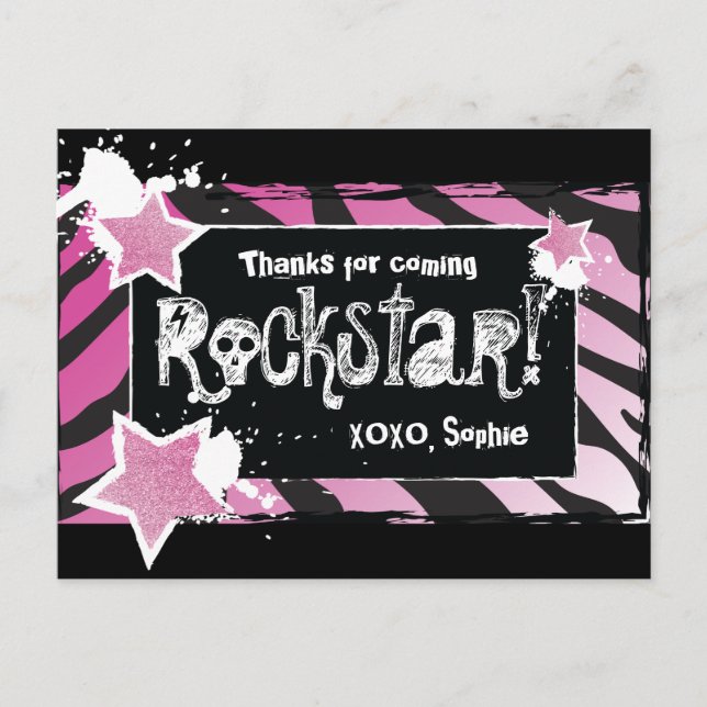 Party Like a Rockstar- Pink Thank You Post Card (Front)