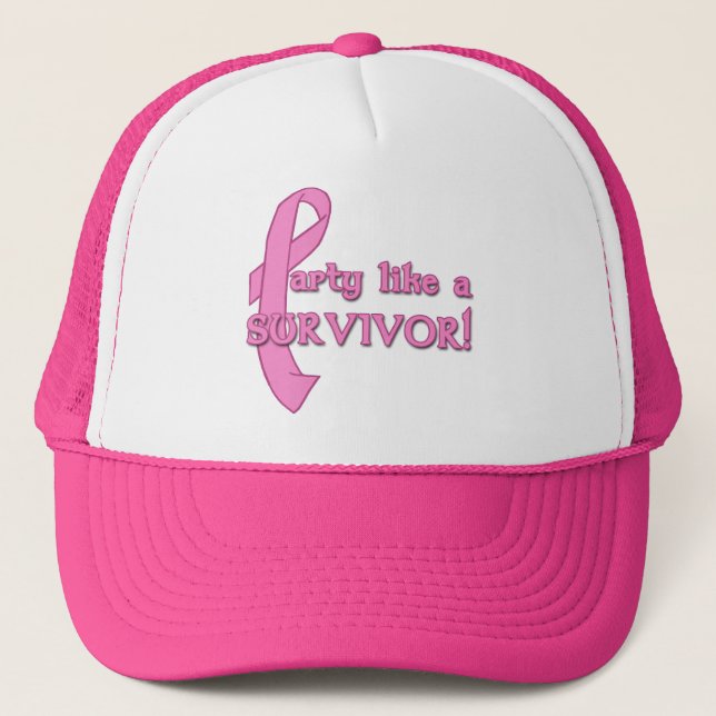 Party Like a Survivor with Pink Ribbon Trucker Hat (Front)