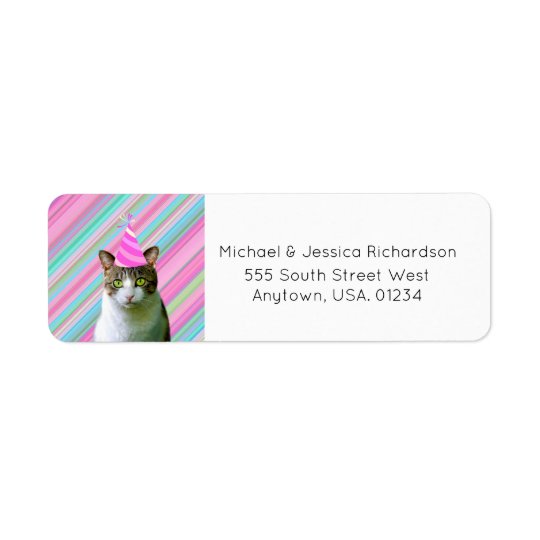 Party Like an Animal Cat With Party Hat Birthday Return Address Label