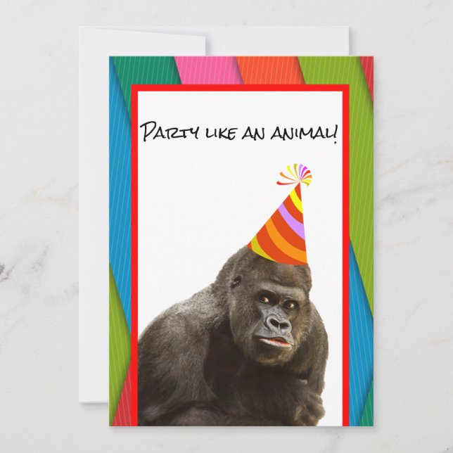 Party Like An Animal Gorilla With Hat Birthday Invitation (Front)