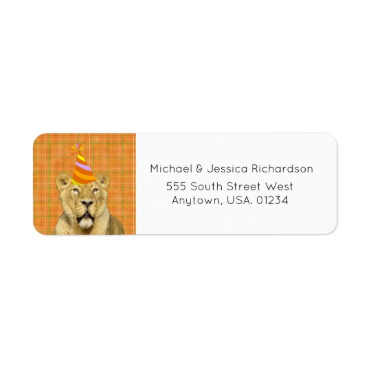 Party Like An Animal Lion With Hat Birthday Return Address Label