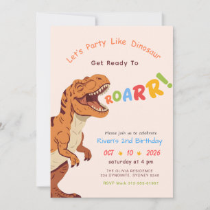 Party Like Dinosaur Baby Kid Boy Girl 2nd Birthday Invitation