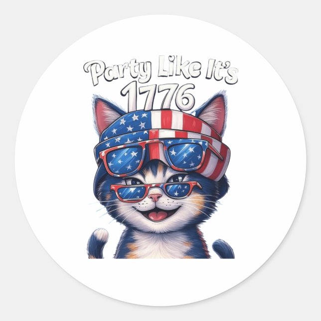 Party Like It’s 1776 – Patriotic Party Cat Sticker (Front)