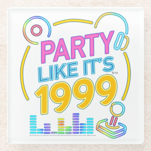 Party Like It’s 1999®™ – Neon Soundtrack  Glass Coaster (Front)