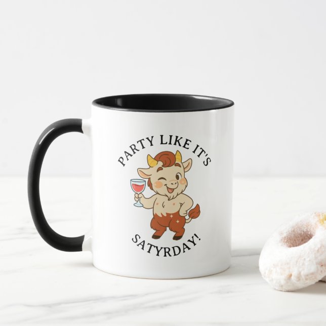 Party Like It’s Satyrday Cute Wine Satyr Mythology Mug (With Donut)