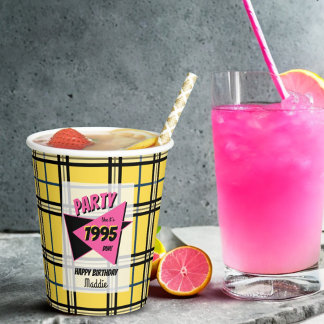 Party like it’s the 90s yellow plaid birthday  paper cups