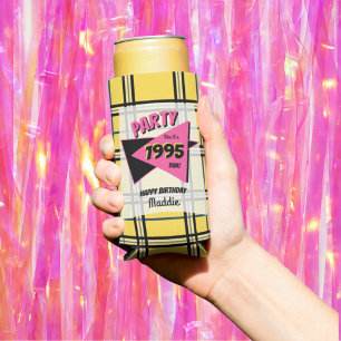 Party like it’s the 90s yellow plaid birthday  seltzer can cooler