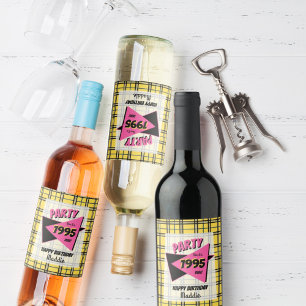Party like it’s the 90s yellow plaid birthday  wine label