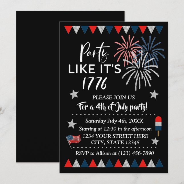 Party Like It's 1776 // 4th Of July Party Invite (Front/Back)