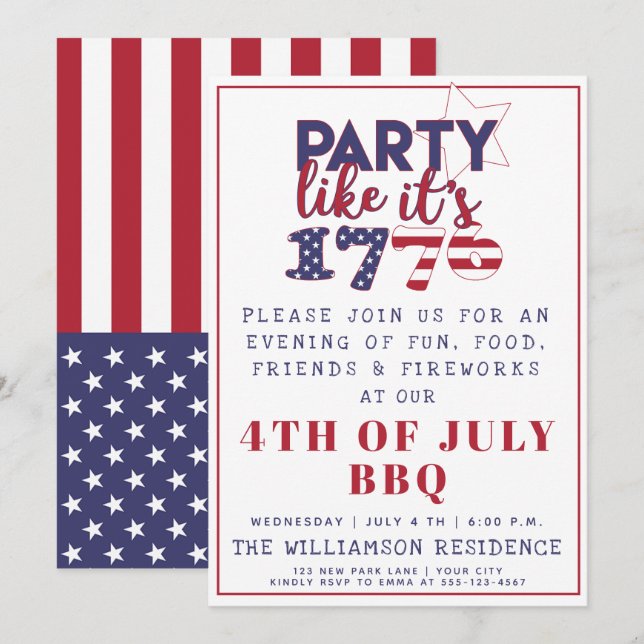 Party like it's 1776 American Flag 4th of July BBQ Invitation (Front/Back)