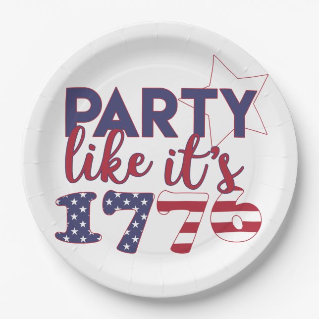Party like it's 1776 - American Flag Typography Paper Plate (Front)