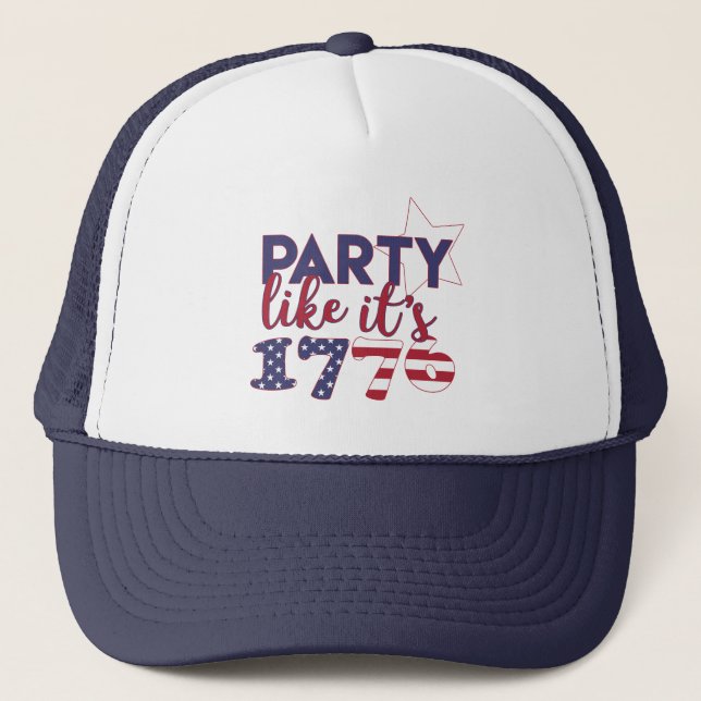 Party like it's 1776 - American Flag Typography Trucker Hat (Front)
