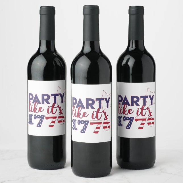 Party like it's 1776 - American Flag Typography Wine Label (Bottles)
