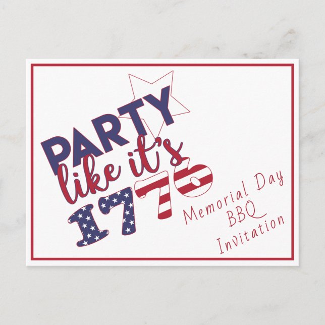 Party like it's 1776 - Memorial Day BBQ Invitation (Front)