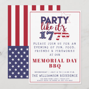 Party like it's 1776 - U.S. Flag Memorial Day BBQ Invitation