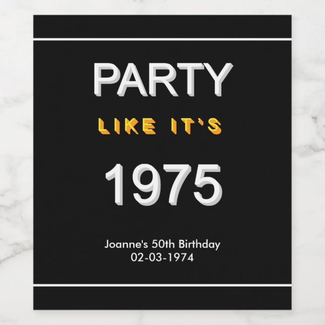 Party Like It's 1975 Personalised Wine Labels (Single Label)