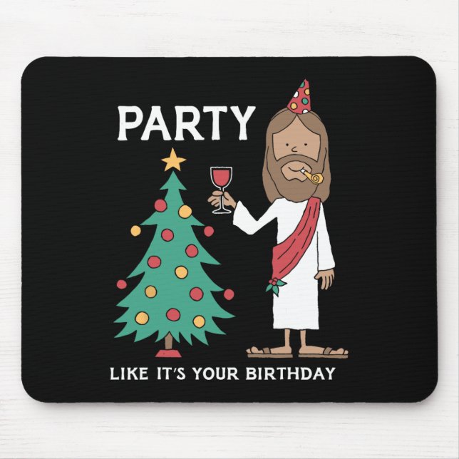 Party Like It's Your Birthday Funny Christmas Tree Mouse Mat (Front)