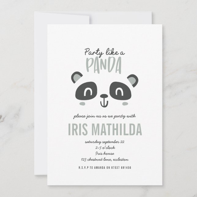 Party like panda black + white monochrome birthday (Front)