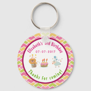 Party Lion and Sheep with Balloons Birthday Thanks Key Ring