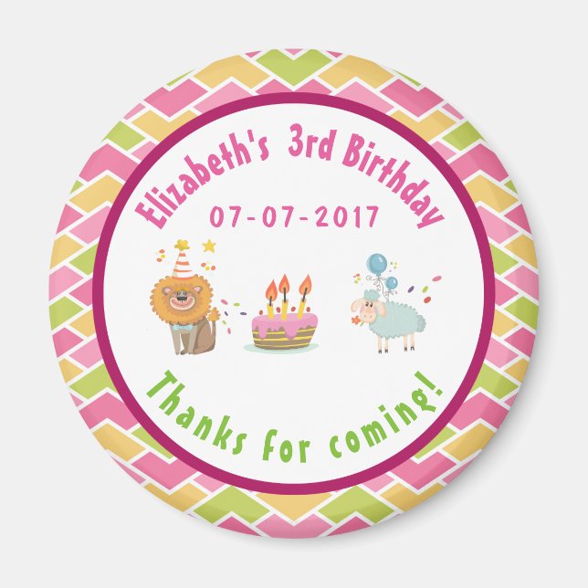 Party Lion and Sheep with Balloons Birthday Thanks Magnet (Front)