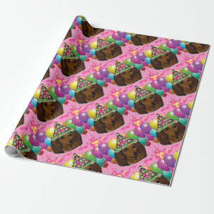 Party Long Haired Red Doxie Wrapping Paper