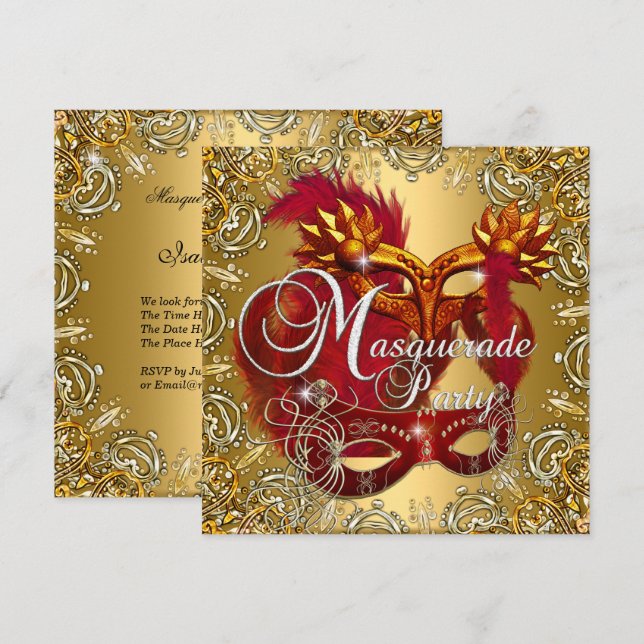 Party Masquerade Red Gold Silver Invitation (Front/Back)