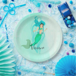 Party Mermaid Green Mermaid Tail Girly  Paper Plate