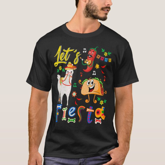 Party Mexican Llama With Sombrero Taco Chilli Sing T-Shirt (Front)