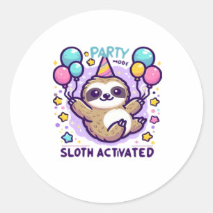 Party Mode Sloth Activated Birthday Balloon Sloth Classic Round Sticker