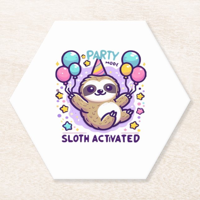 Party Mode Sloth Activated Birthday Balloon Sloth  Paper Coaster (Front)