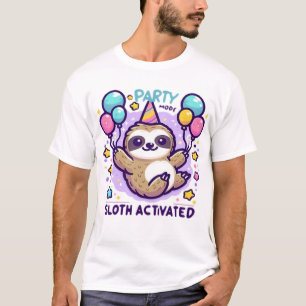 Party Mode Sloth Activated Birthday Balloon Sloth  T-Shirt