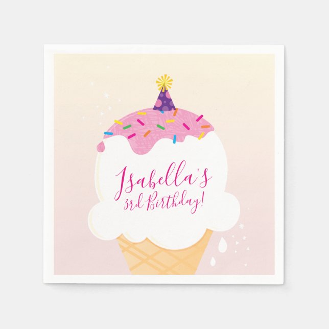 PARTY modern cute retro ice cream cone pink Napkin (Front)
